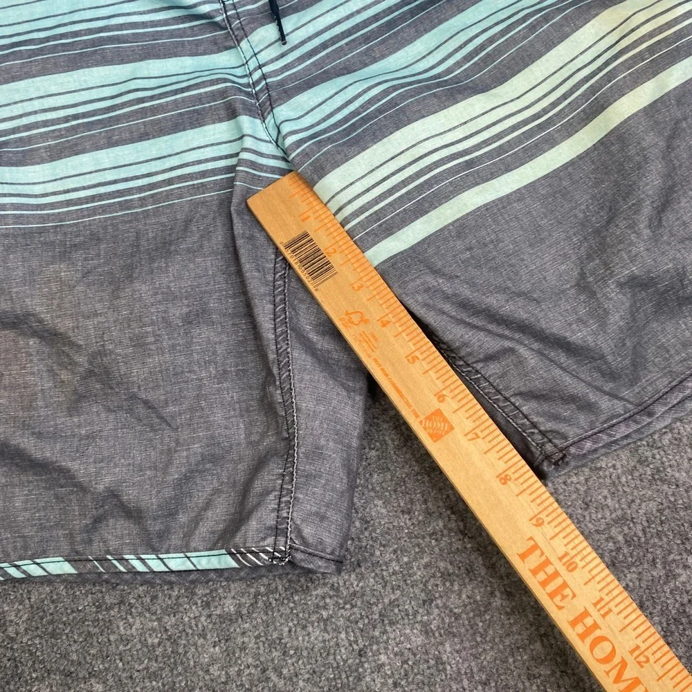 Lost Enterprises Mens Board Shorts Grey Teal Striped Lost At Sea Swim VTG